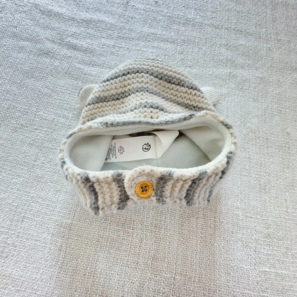 Baby Boden Gray & White Striped Knit Winter Baby Hat VGUC 6-12mo